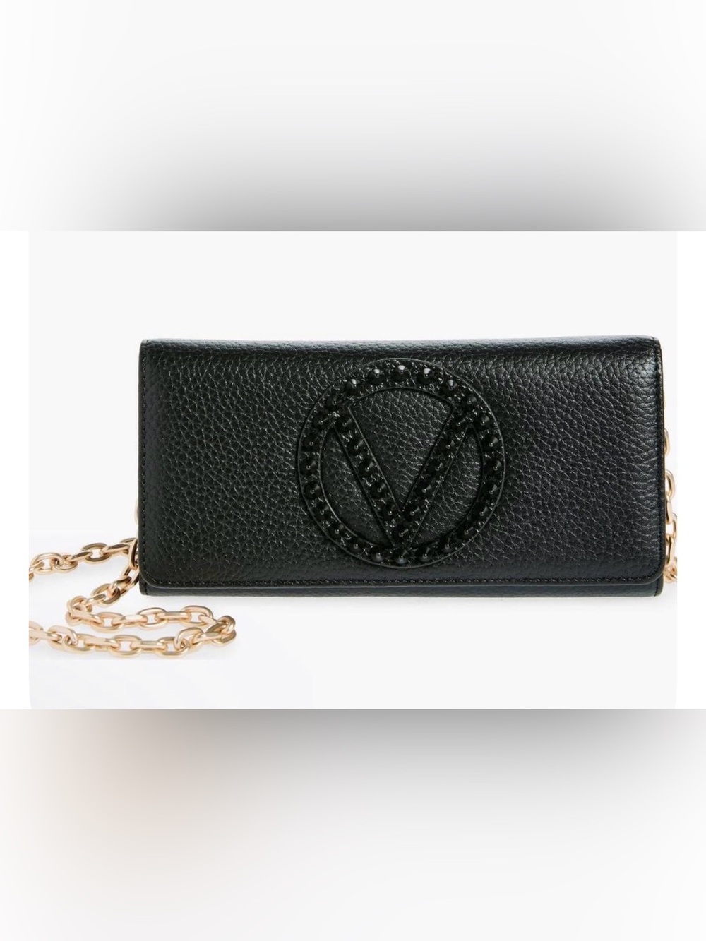 Mario Valentino Black Pebbled Leather Clutch with Stud-Embellished Logo